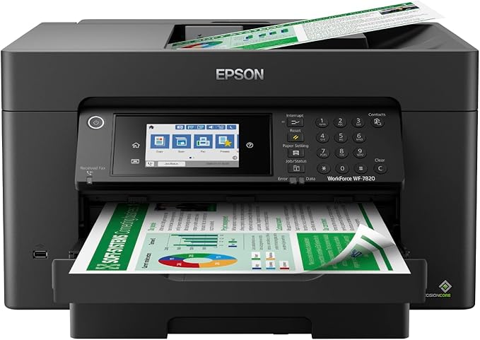 Epson Workforce Pro WF-7820 Wireless All-in-One Wide-Format Printer with Auto 2-Sided Print 13" x 19", Copy, Scan & Fax, 50-Page ADF, 250-sheet Paper Capacity, Works with Alexa, Large Black
