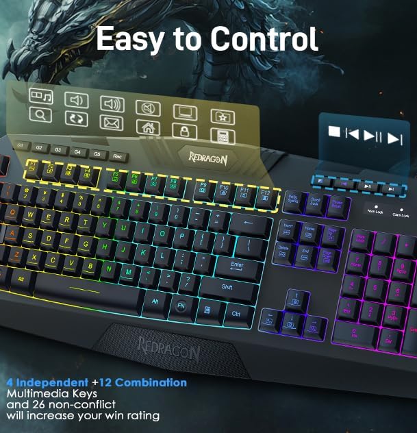 Redragon Updated S101 Programmable Gaming Keyboard and Mouse, RGB Backlit Keyboard Mouse with Software, Independent Macro Record Keys, Value Combo Set