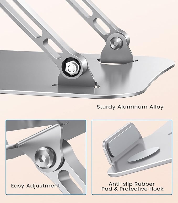 Laptop Stand, Adjustable Laptop Stand for Desk, Aluminum Computer Stand Portable Laptop Riser, Foldable Laptop Holder for Mac HP ASUS Acer Surface ThinkPad Dell