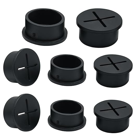 Desk Grommet, 3/4 in 20 mm Silicone Rubber Grommets, Black Desk Hole Cover for Cables, Flexible Wall Cord Pass Through Grommet for Office Table Computer Home Furniture Wire Organizer-8 Pcs