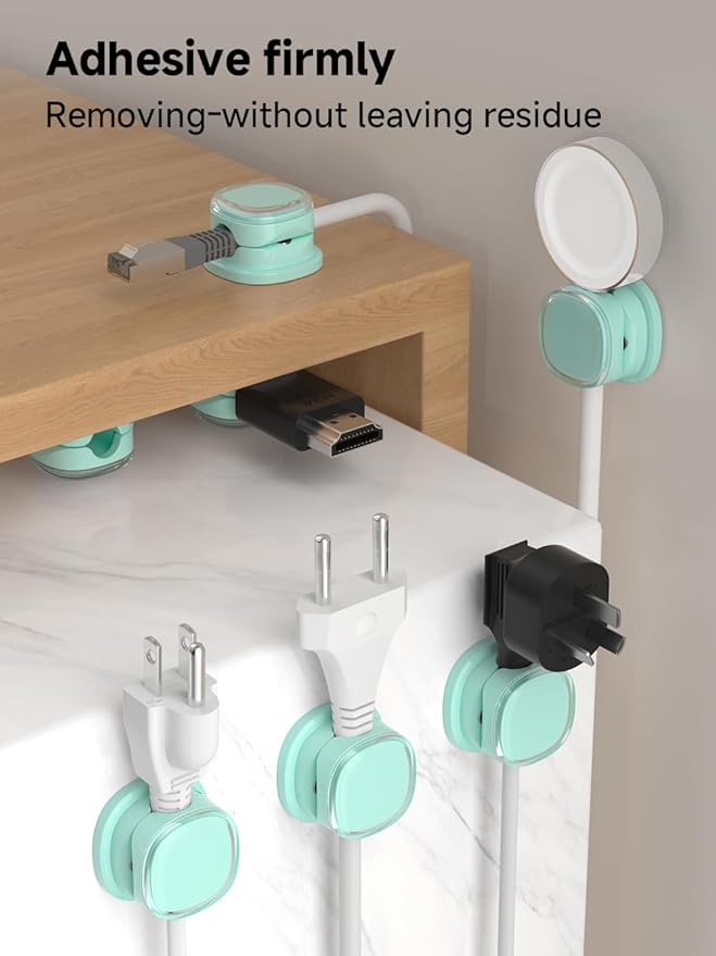 Magnetic Cable Clips, Adjustable Cord Holder Management, Adhesive Wire Keeper Organizer for Home Office Desk Phone PC Car Wall Desktop Nightstand Appliance (9-PCS Cyan)