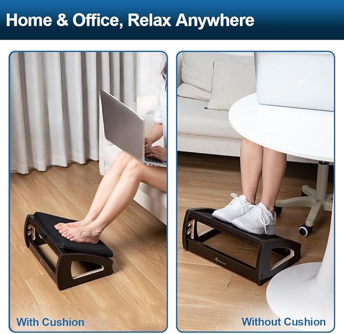 StrongTek Wood Ergonomic Footrest - 4-Angle Adjustable Foot Stool for Desk, Office Footrest, Anti-Slip Foot Stand for Under Desk, Enhances Posture, Promotes Blood Circulation, Easy Assembly (Espresso)