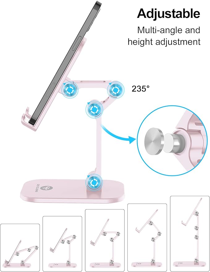 OCYCLONE Phone Stand, Adjustable Height and Angle Foldable Cell Phone Stand Holder for Desk, Taller iPhone Stand Compatible with 4.7"-13" Smartphones iPad Tablet, Pink