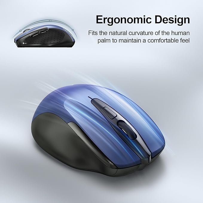 TECKNET Wireless Mouse (2.4G & BT5.0/3.0) Silent 4800 DPI Computer USB A & Bluetooth Mouse 6 Buttons, Wide Compatibility - Blue