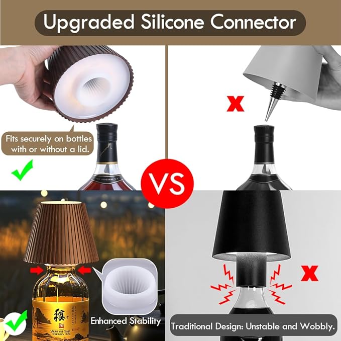 WILIT Wireless Bottle Lamp, 3-Level Brightness Rechargeable Cordless Table Lamp Shades, Night Light, Battery Operated Lamp for Bedroom, Bar Decorations for Home, Gifts for Mom Dad