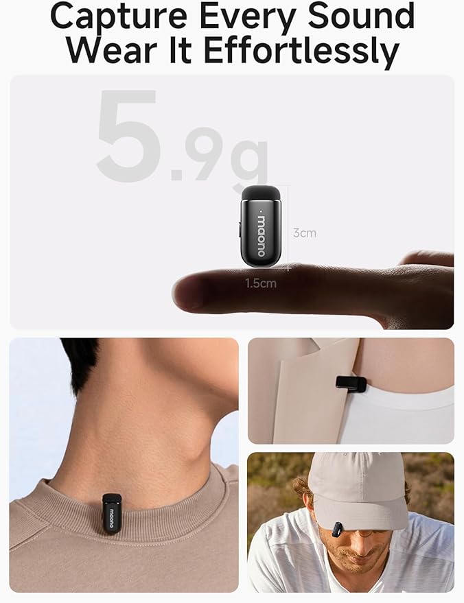 MAONO Wave T1 Mini Wireless Lavalier Microphone for iPhone 16 15 Android Tablet PC with USB-C Plug, Noise Cancellation, AI Voice Filter, 30H Used with Charging Case for Video Recording TikTok YouTube