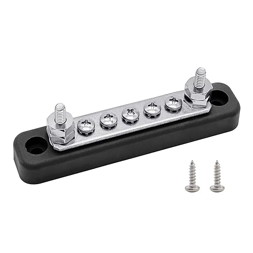2 x #10 (M5) Studs Power Distribution Block with 5 x #8 (M4) Screws, Ampper 4.2" Bus Bar 12V Power Distribution Terminal Block Battery Busbar for Car Audio Solar (Black)