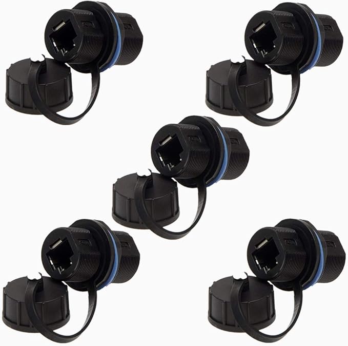 5PCS Panel Mounting Shielded RJ45 Waterproof Cat5/5e/6 8P8C Connector Ethernet LAN Cable Connector Double Head Adapter with Waterproof/Dust Cap