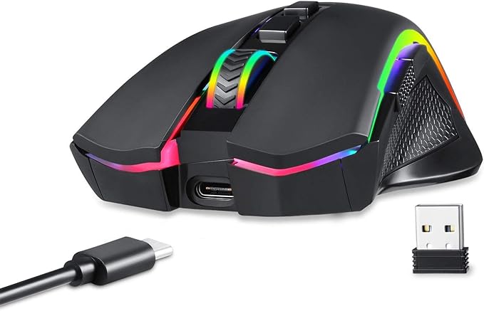 Redragon M602 Griffin RGB Gaming Mouse, RGB Spectrum Backlit Ergonomic Mouse with 7 Programmable Backlight Modes up to 7200 DPI for Windows PC Gamers (Black, Wireless)