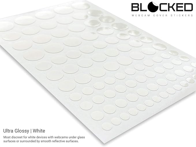 BLOCKED Stackable Webcam/Camera Vinyl Covers | 95 Low-Tack Restickable Webcam Sticker | Multiple Sizes | White 95-Pack (Ultra Glossy)