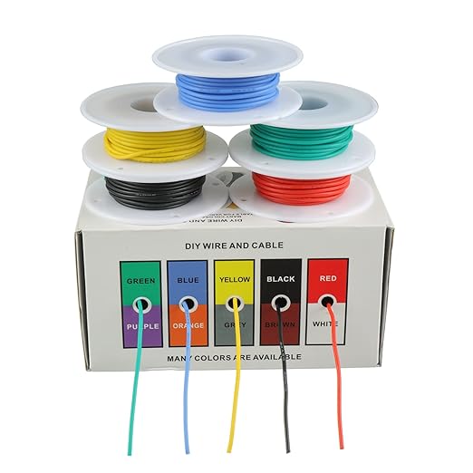 BOJACK 24 AWG Flexible Silicone Wire Electric Wire Hook up Wire Kit 300V Cables with Plus 20 φ3mm Heat Shrink Tubings and a Mini Wire Stripper(5 Colors 19.69Ft Each Color, 24AWG)