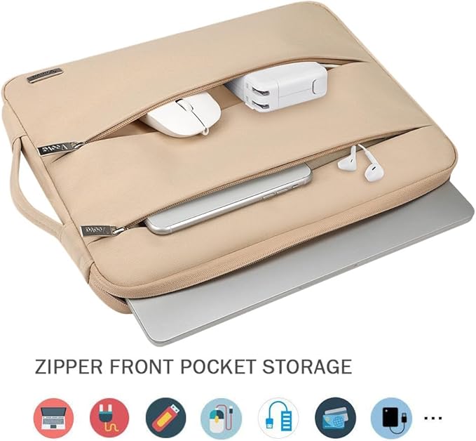 Voova Laptop Sleeve Carrying Case 15.6 16 Inch,Slim Computer Cover Bag Compatible with MacBook Pro 15/16, Dell xps 15,15-16 Inch HP Dell Asus Acer Laptop, Apricot