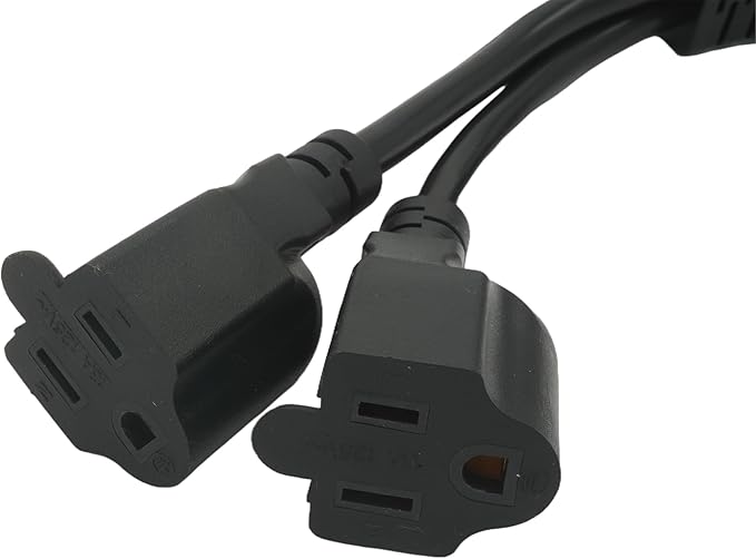 Y Splitter Extension Cord, 1.4FT 2 Way 1 to 2 Splitter Extension Cord, 3 Prong SJT 16AWG NEMA 5-15P to NEMA 5-15R x2, Male to Female Power Cord Cable Wire Extender Space Saver, 125V 13A 1625W, Black