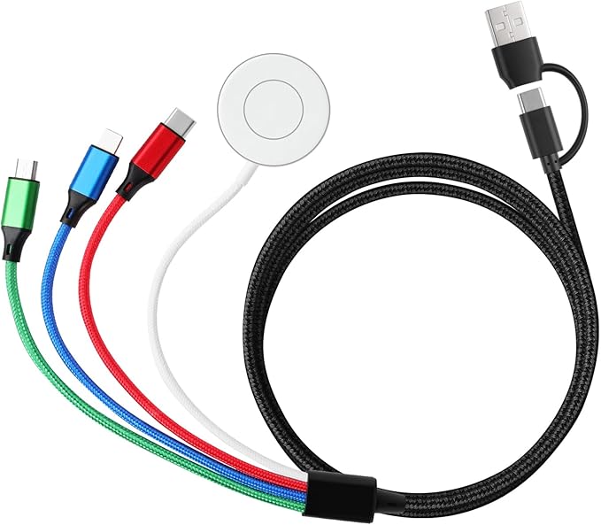 Charger Compatible for Apple Watch, 4 in 2 Multi Charging Cable for Multiple Devices, Upgraded Nylon Braided Charging Cord Compatible with iWatch Ultra SE 10-1, iPhone 16-13, Android Phone (5FT)