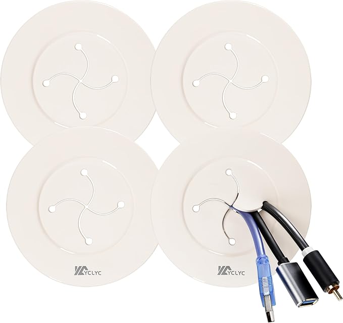 Wire Hiders for TV on Wall, 3in Off White in Wall Cable Management Kit, YCLYC Cable Hider Wall Grommets for Cables, Wire Hider Wall to Install Includes 4 Pass Brackets and 1 Hole Saw Drill