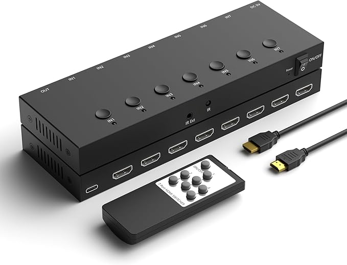 Y.D.F 7 Port HDMI Switch, 4k@60Hz HDMI Switcher 7 in 1 Out HDCP 2.0 Manual HDMI 2.0 Hub Support 3D Compatible with Nintendo Switch/OLED/Xbox/ PS5/4 Blu-Ray Player Fire Stick Roku Apple TV Chromeca