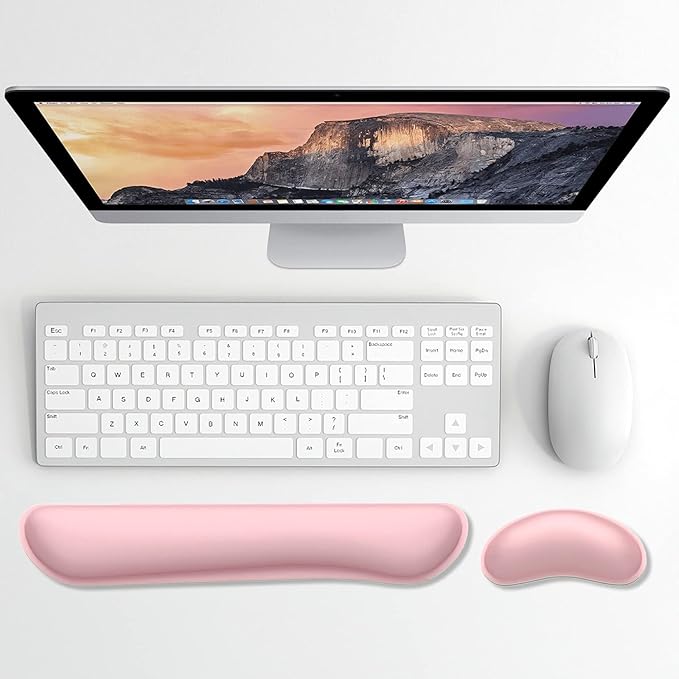 Dapesuom Enlarge Keyboard Wrist Rest, Memory Foam Wrist Cushion for Desk Mats Support, Cute Typing Pain Relief Keyboard Mouse Pad Rests Set with Non-Slip Base for Gaming Laptop Office Computer, Pink