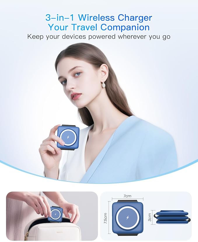 Charging Station for Apple Devices - 3 in 1 Magnetic Foldable Wireless Charger Dock - Travel Charging Pad for MagSafe iPhone 16 15 14 13 12 Pro Max Plus Watch & Airpods