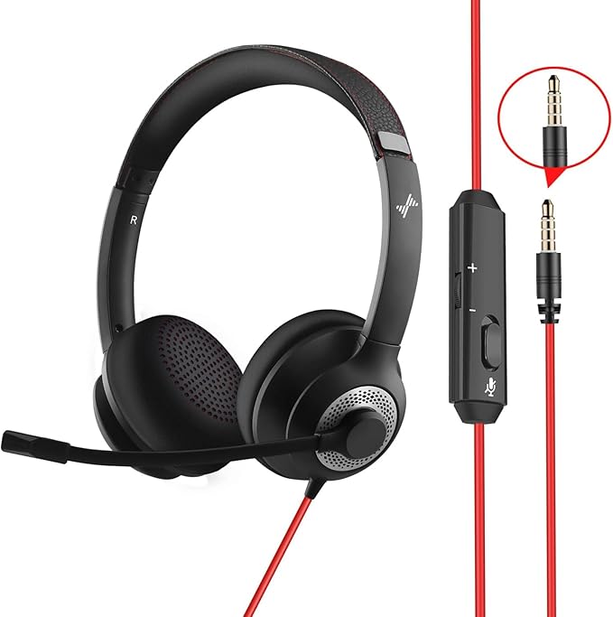 USB Headset with Mic for PC, On-Ear Computer Laptop Headphones with Noise Cancelling Microphone Control for Home Office Online Class Skype Zoom (3.5mm, Black)