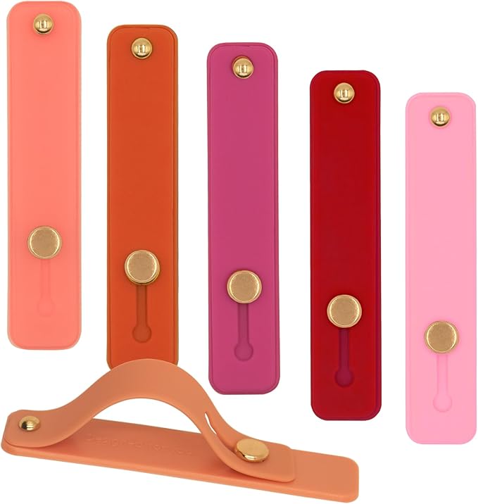 Cell Phone Grips Finger Holder for Back of Phone, Cute Pink Phone Slide Grip Hook Grip Accessories, Ergonomic Smartphone Kick Popper Stand Stick on - 3 x Pink, Red, Hot Pink, Orange