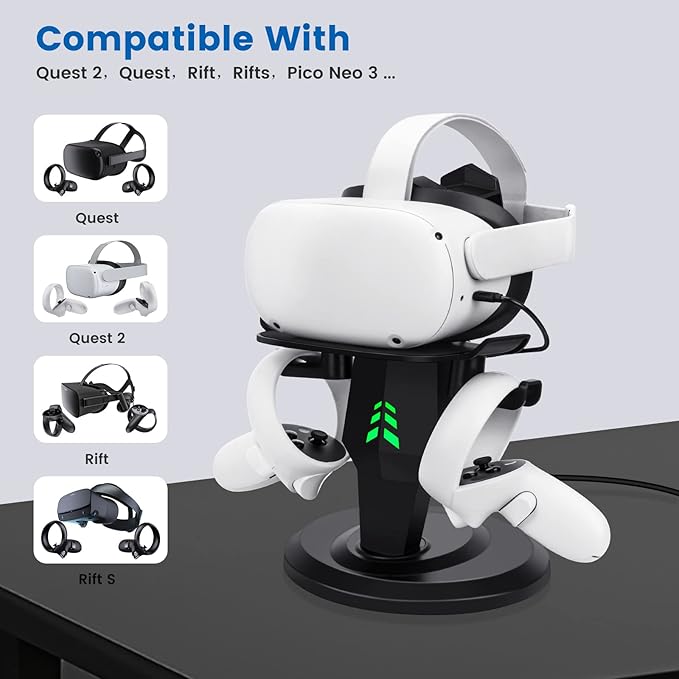 alcopanda VR Stand, Headset Charging Dock, VR Display Stand Accessories for Meta Quest 2, PSVR 2,Rift, Rift S,Valve Index Headset and Touch Controllers