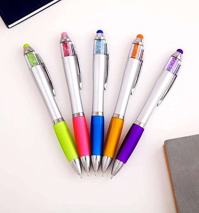 Stylus Pens 2-in-1 Ballpoint Pen 1.0mm Medium Point Pens with Crystals for Women Black Ink Pen with Stylus Ball Point Pen with Comfort Grip for The iPad, 10-Count