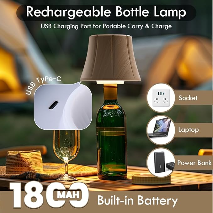 WILIT Wireless Bottle Lamp Shades for Table Lamps, 3 Level Brightness Bottle Lights for Liquor Bottles Topper, Led Bar Table Lamp, Home Bar Decor, Room Decor Accessories, Gifts for Men Women