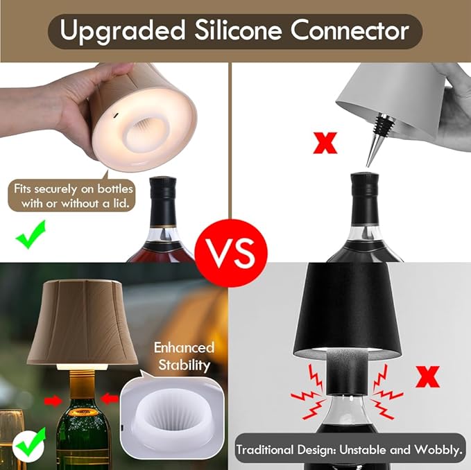 WILIT Wireless Bottle Lamp Shades for Table Lamps, 3 Level Brightness Bottle Lights for Liquor Bottles Topper, Led Bar Table Lamp, Home Bar Decor, Room Decor Accessories, Gifts for Men Women
