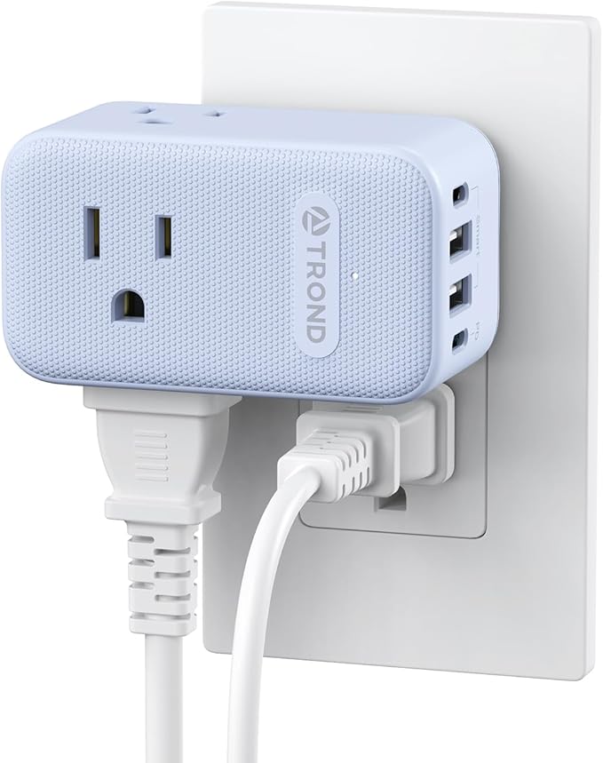 TROND Outlet Extender with 360 Rotating Plug, 3 Way Plug Splitter with PD 20W USB C Adapter, Multi Wall Adapter, Colorful Outlet Extension for Home Decoration, Travel Cruise Essentials