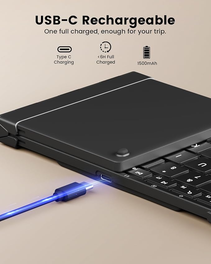 ProtoArc Backlit Foldable Keyboard, XK01 Plus Folding Portable Bluetooth Keyboard for Travel, True Full Size External Wireless Keyboards with Backlight for iPad Tablet Smartphone Laptop - Black