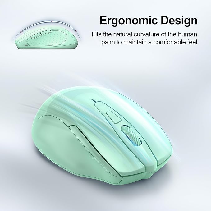 TECKNET Wireless Mouse (2.4G & BT5.0/3.0) Silent 4800 DPI Computer USB A & Bluetooth Mouse 6 Buttons, Wide Compatibility - Green