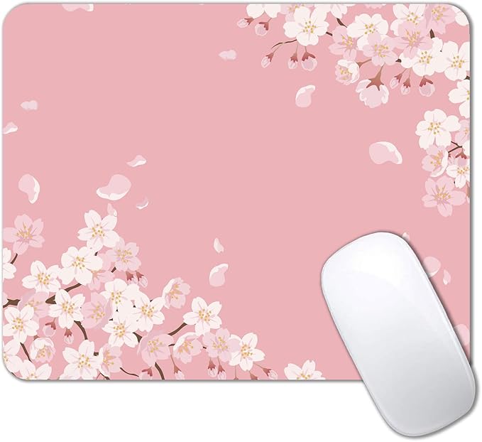 IMAYONDIA Cute Pink Mouse Pad, Floral Flowers Mouse Pad, Sakura Cherry Blossom Mousepad, Japanese Aesthetic Desk Decor, Anti Slip Rubber Base Mice pad for Computer Office Girl, 9.5 x 7.9 Inch