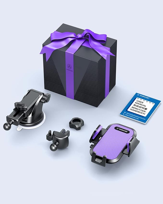 VANMASS Ultimate Car Phone Holder 2025【Military-Grade & Strongest Suction】 Phone Holder for Your Car【Patent & Safety Certs】 Windshield Dashboard Vent Cell Phone Car Mount for iPhone Samsung Android