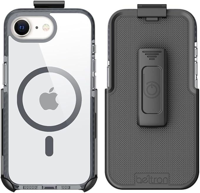 BELTRON Belt Case for iPhone 16e (2025), Slim Protective Transparent Case & Rotating Belt Clip Holster Combo (Compatible with MagSafe)