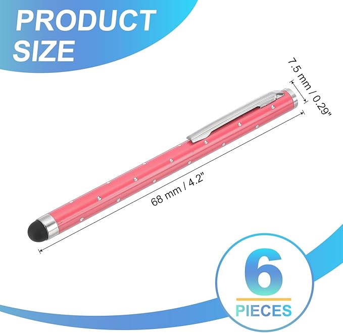 PATIKIL Stylus Pens for Touch Screens, 6 Pcs High Precision Universal Bling Stylus Crystal Metal Capacitive Pen for Touch Screen Devices Phone Tablets Laptop, Pink