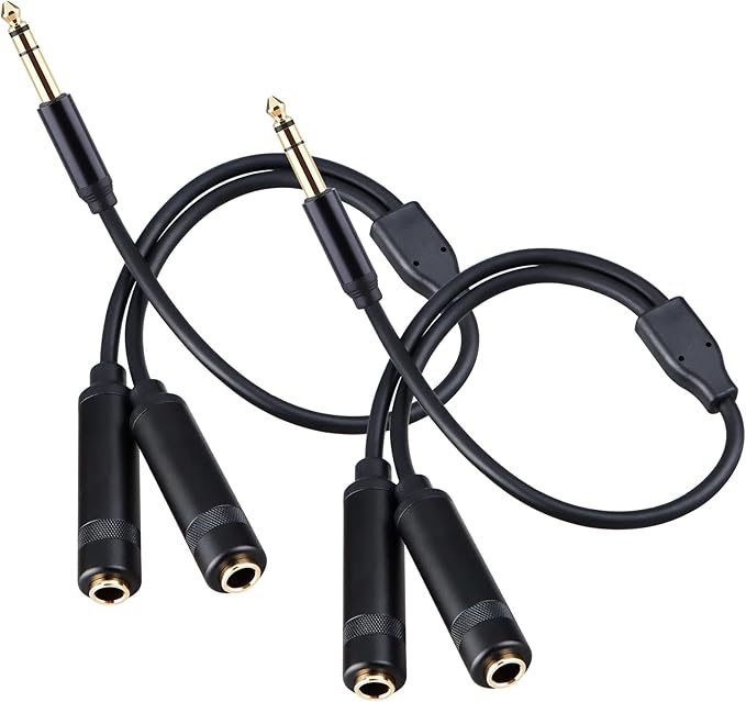 HOSONGIN 1/4" Stereo Splitter Cable (2-Pack), 1/4 Inch TRS Male to Dual TRS Female Y Adapter, Gold-Plated, Noise-Free Audio Cable for Headphones, Amplifiers, Studio, 1.6Ft (20 inch)