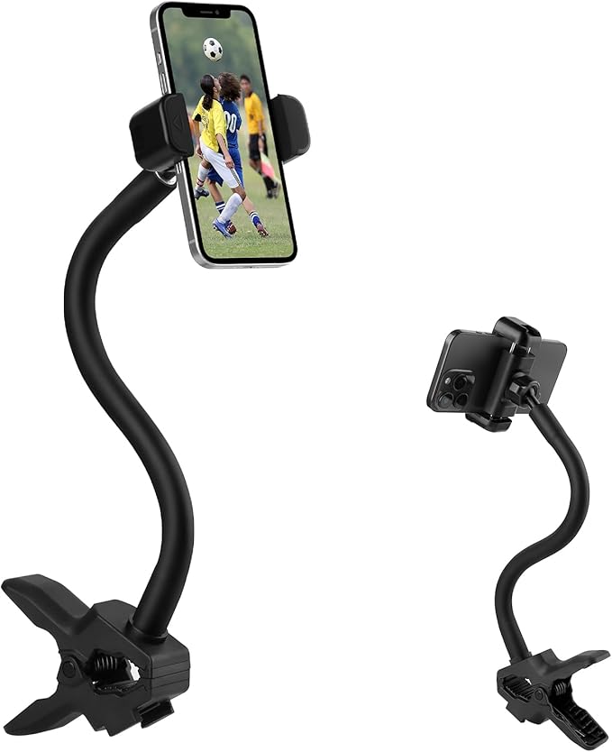 Gooseneck Phone Holder Jaws Flex Clamp Clip Mount,11.8" Long Gooseneck Arm Aluminum Alloy Ball Head Mount for Desk/Table/Pole/Board,Compatible with 3.5~7.5" iPhone/HTC/LG/Nexus/Smartphones-1 Pack
