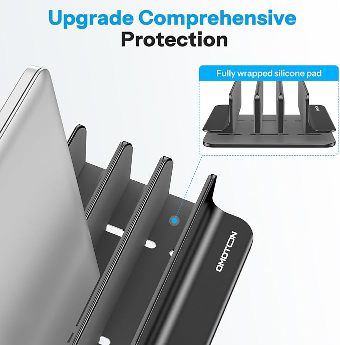 OMOTON 3-Slot Vertical Laptop Stand, Desktop Aluminum Stand for MacBook with Adjustable Dock Size, Fits All MacBook, Surface, Chromebook and Gaming Laptops (Up to 17.3 inches), Black