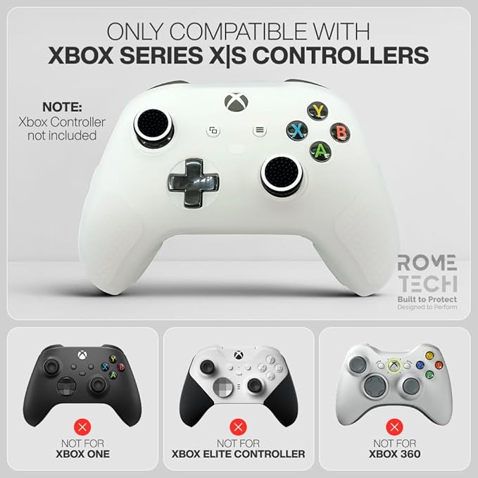 for Xbox Controller Series X/S (2024/2023) Silicone Protective Cover, Soft Skin Xbox Controller Accessories, Anti-Slip Cover with 2 Joystick Caps (White)
