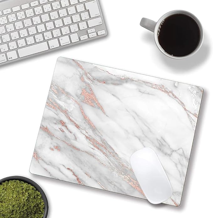 Mouse Pad, Marble Mouse Pad, Premium-Textured Mouse Mat Square Waterproof Non-Slip Rubber Base Computer Mousepads for Office Laptop Desk, Gray Rose Gold Marbling