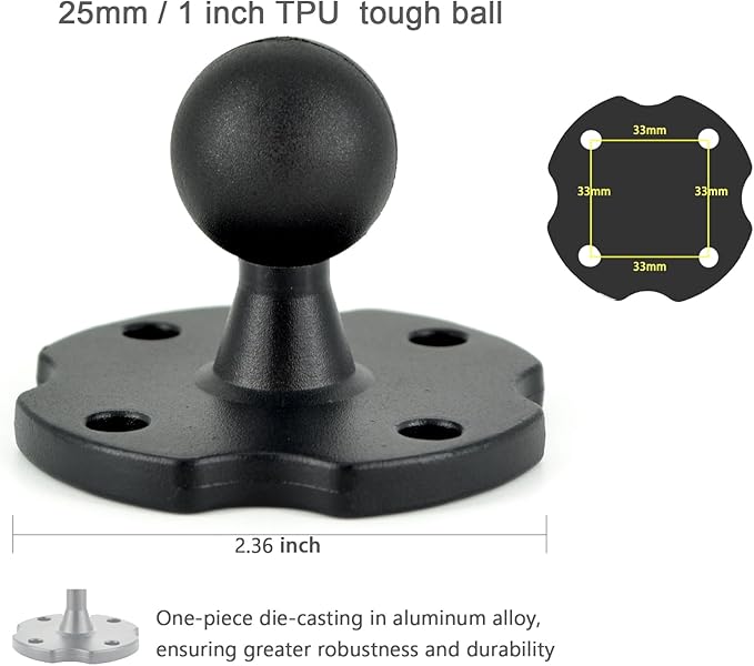 Heavy-Duty Camera Wall/Desktop Mount with 1/4"-20 Thread, Aluminum Alloy Arm, Dual Ball Heads, 1-Inch TPU Ball, Free Rotation,Compatible with DSLR, CCTV, RAM B System