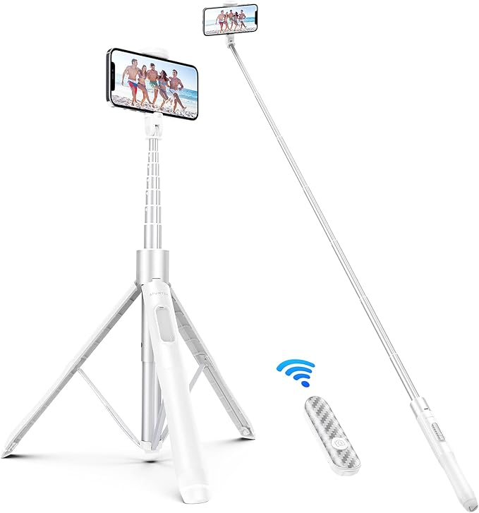 ATUMTEK 60" Selfie Stick Tripod, All in One Extendable Phone Tripod Stand with Bluetooth Remote 360° Rotation for iPhone and Android Phone Selfies, Video Recording, Vlogging, Live Streaming, White