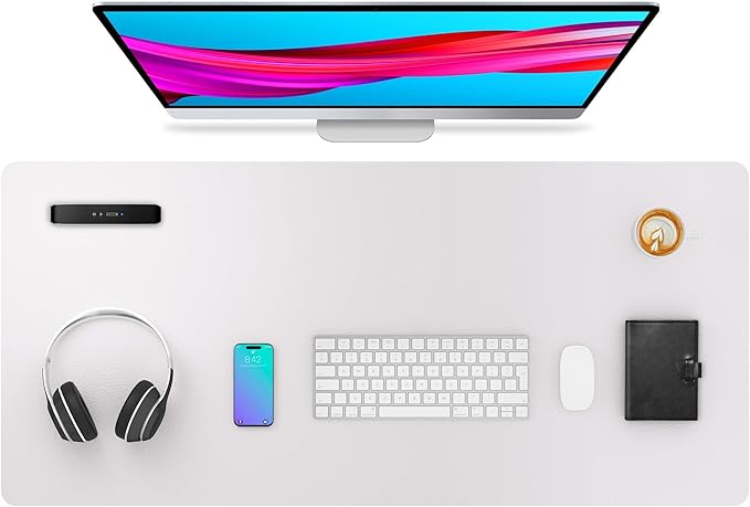 Aothia Large PU Leather Desk Pad Protector – Non-Slip Mouse Pad & Writing Mat for Office/Home, Waterproof, Easy to Clean (36" x 17", Pale Lavender White)