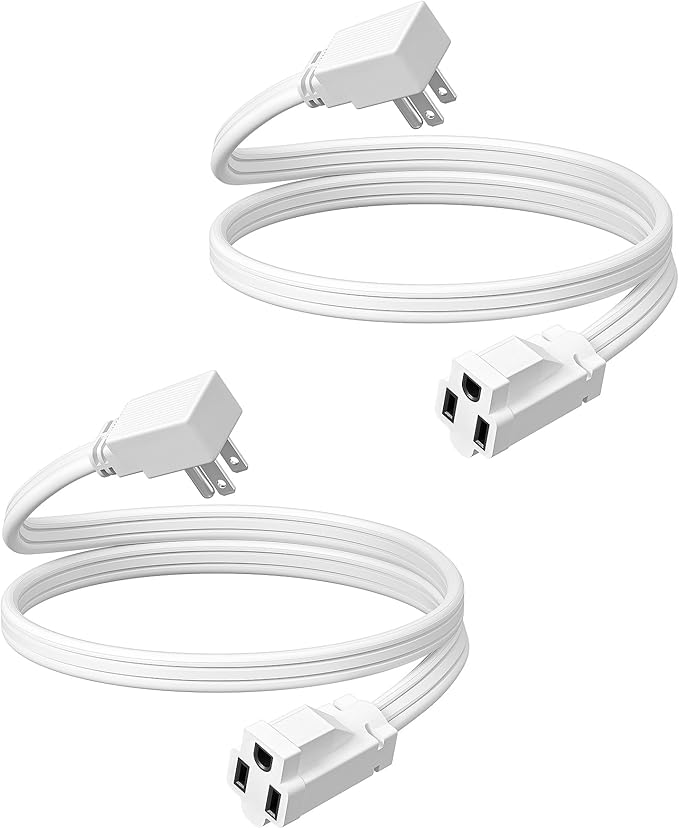 DEWENWILS Heavy Duty 3FT Extension Cord with 3-Prong Flat Plug, 15A/1875W 14/3 SPT-3 Flat Wire, Space Saving for Home Office Appliances & Electronics, ETL Listed, 2 Pack, White