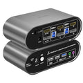 2 Computers 2 Monitors (HDMI + DP) Automatic KVM Switch, 4K@144Hz, 2K@240Hz, Hotkey Switching, Audio and Microphone Output, Aluminum Shell Digital Display, HDR10 with Cables