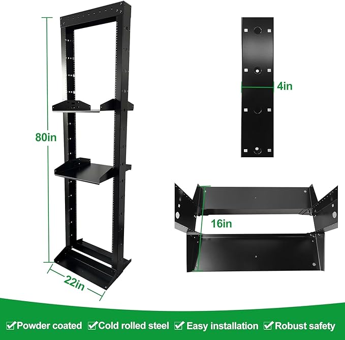 2 Post 42U Open Frame Server Rack 2-Post Server Rack Network Rack,Comes with 2 Center Trays,for 19 Inch Equipment, Networking Data & IT Devices,1300lbs Weight Capacity Rack(2P-LD-42)