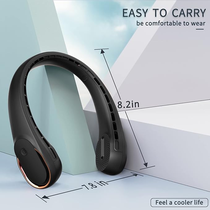Neck Fan, Bladeless Neck Fan, 4000 mAh Rechargeable Personal Fan, 360° Hands Free Wearable Fan, 3 Speeds Adjustable,Faster Cooling, Ultra Quiet, Suitable for Home, Office, Travel, Sports