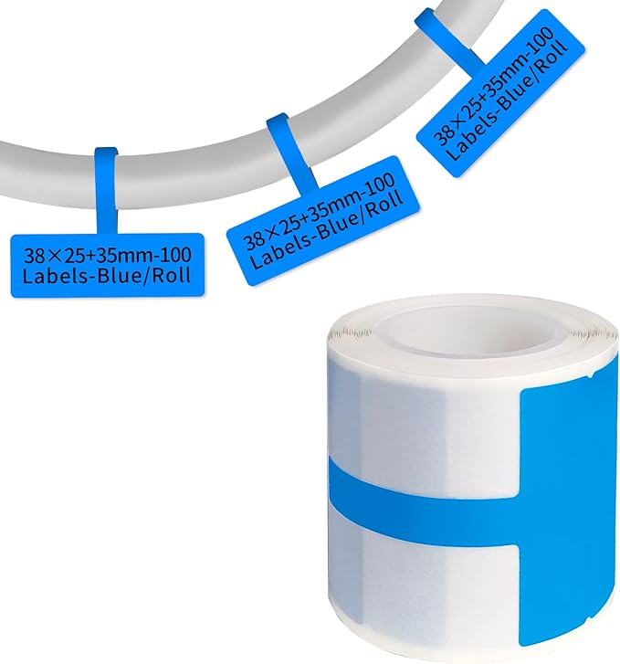 100 Pcs Cable Labels - Waterproof Wire Cord Label, Tear Resistant Wire Labels, Self Adhesive Cord Organizing Label, for Cable Management, Compatible with PUQU AQ20 Label Makers(Blue) 38x60mm