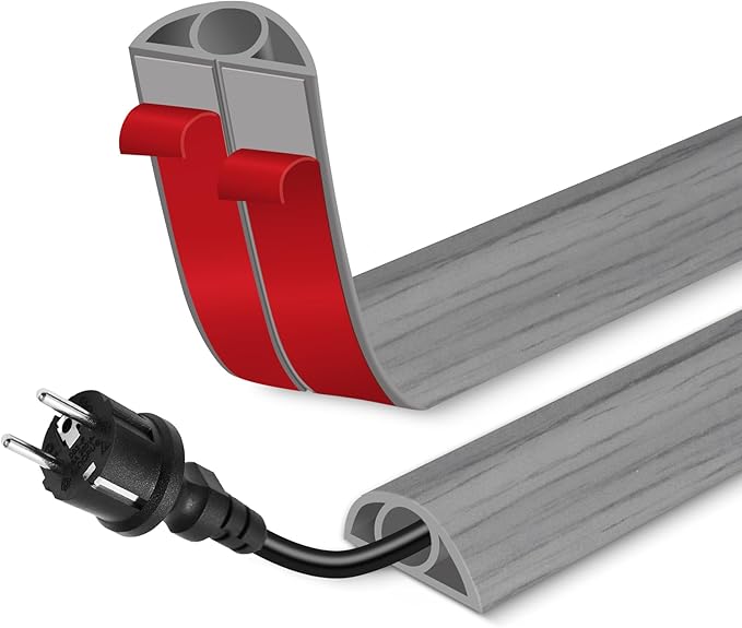 Floor Cord Cover for Wires on Floor Self Adhesive Cord Hider Floor Cable Management Wire Covers for Cords Protector Prevent Cable Trips Cord Cavity W 0.32" x H 0.32", Gray Wood, 3.3Ft