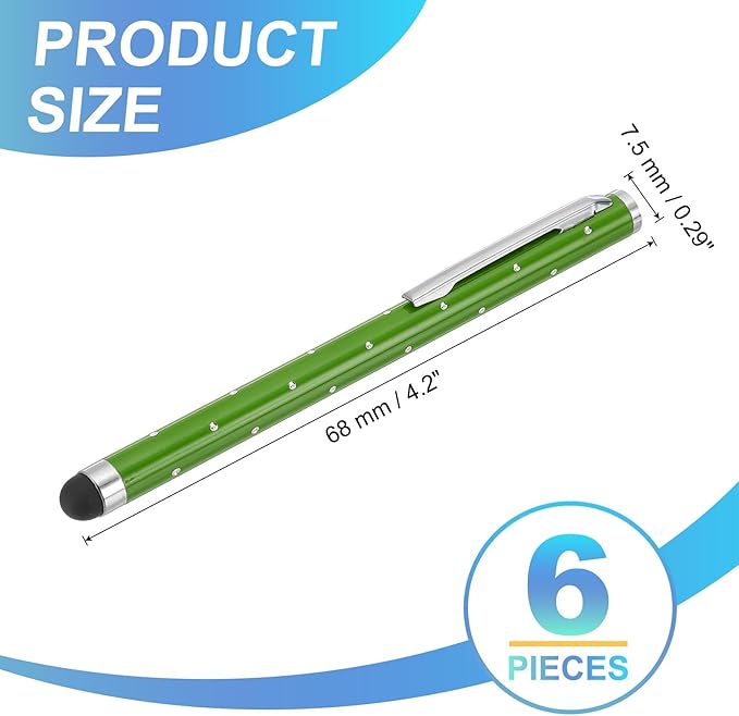 PATIKIL Stylus Pens for Touch Screens, 6 Pcs High Precision Universal Bling Stylus Crystal Metal Capacitive Pen for Touch Screen Devices Phone Tablets Laptop, Green